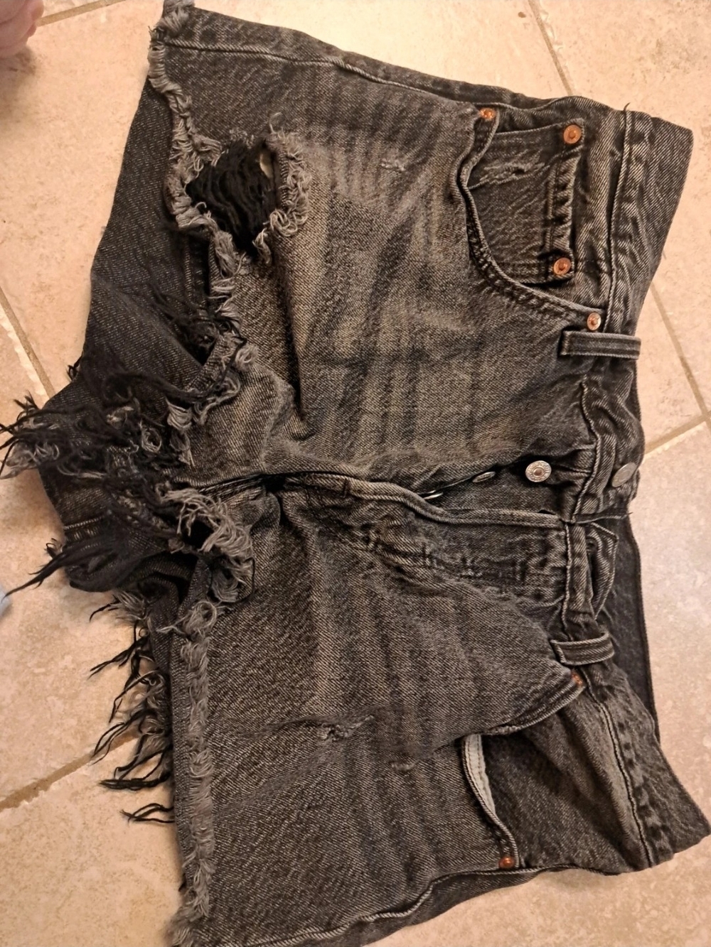 Levi's Distressed Black Cropped Denim Shorts